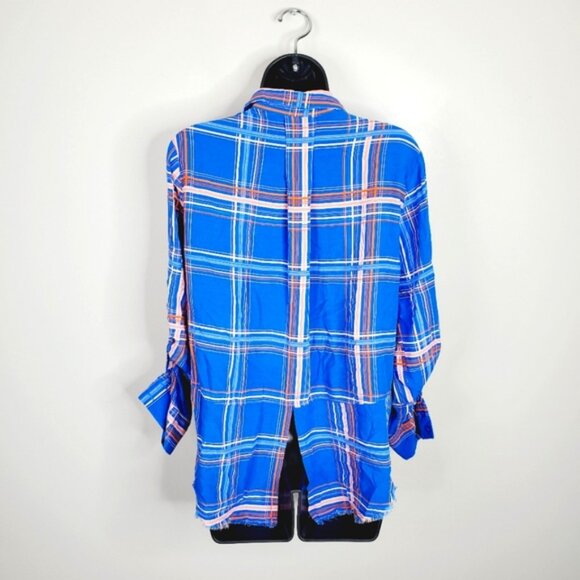 Revolve Velvet Heart Plaid Raw Hem Boho Cowgirl Western Button Up Shirt M - Picture 2 of 7